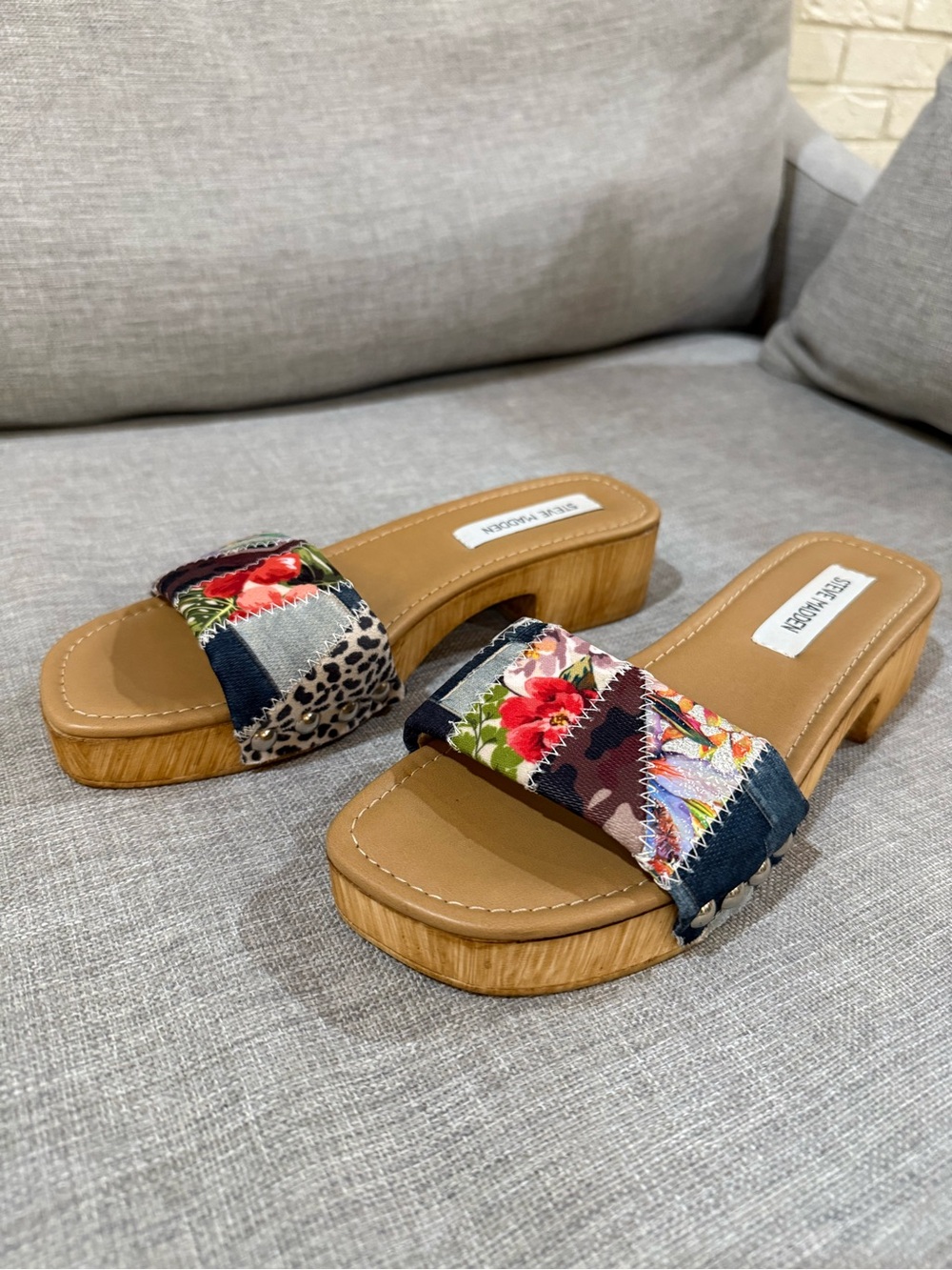 Steve Madden Patchwork Floral Cheetah Studded Slide Sandals Size 8.5 / 39